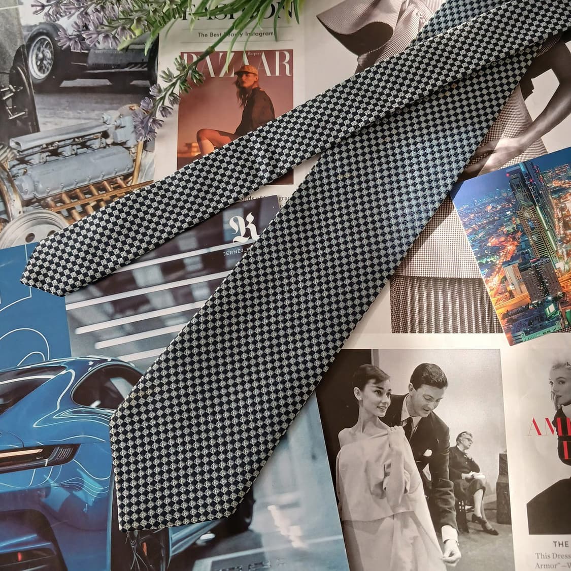 아쿠아스큐텀 실크 네이비 기하 패턴 넥타이 8.8cm A등급 A19456 상품이미지4