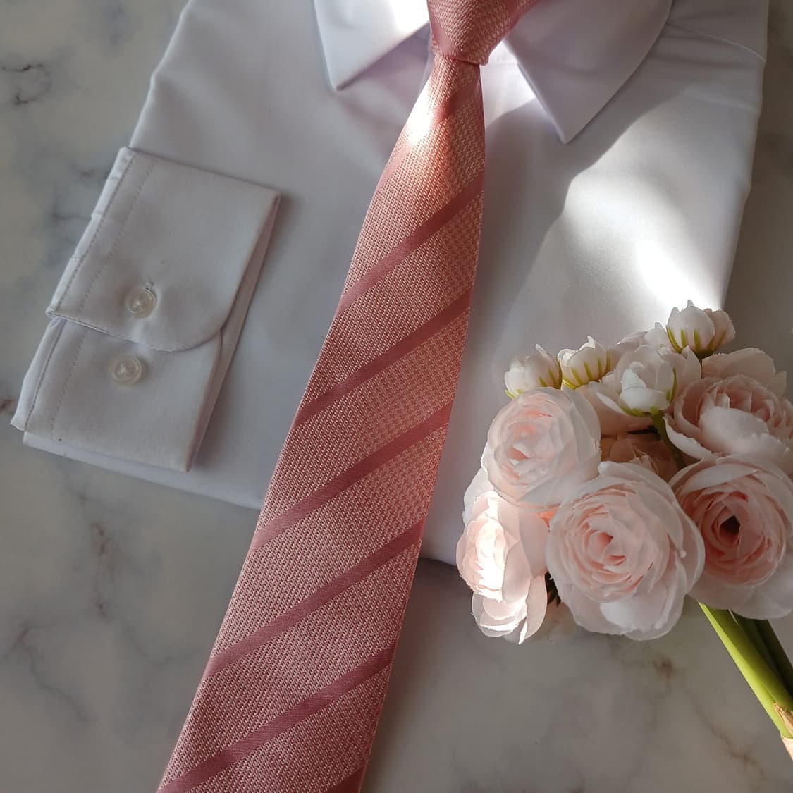 아쿠아스큐텀 실크 핑크 스트라이프 넥타이 8.7cm A+등급 A19007 상품이미지5