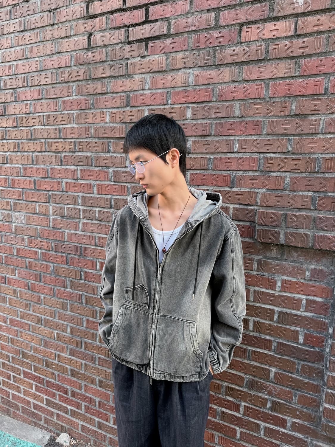 DIMITRI BLACK 빈티지 워싱 그레이 데님 후드 집업 상품이미지2