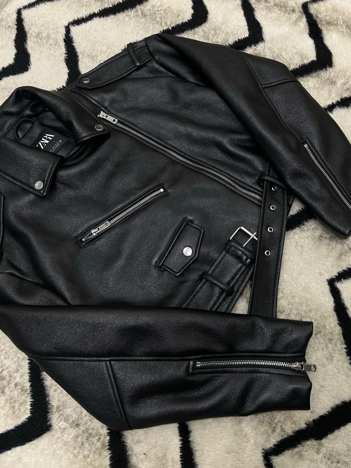 [한국XL]ZARA 비건레더 크롭 바이커 자켓/블랙 상품이미지1