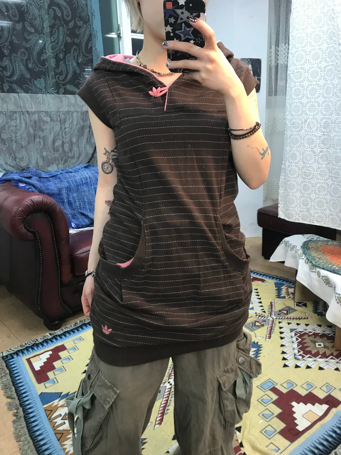 아디다스 여성 스트라이프 민소매 롱 후드티 (Z997) 상품이미지2