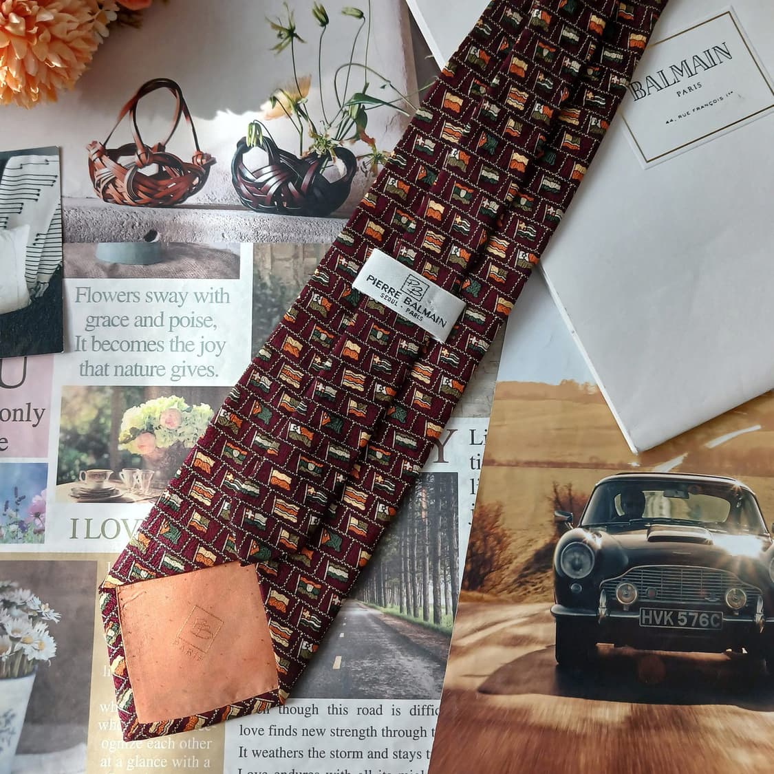 발망 실크 브라운 국기 패턴 넥타이 9.6cm A+등급 A18285
 상품이미지6