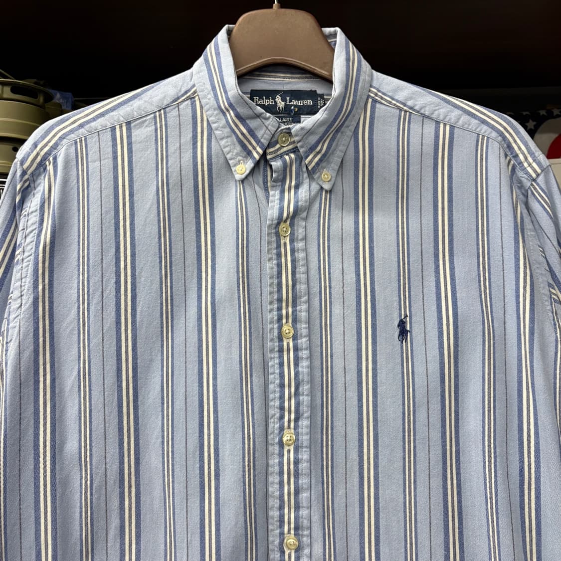 90s 폴로 랄프로렌 쓰리컬러 멀티 스트라이프 옥스포드 셔츠 N331 상품이미지3