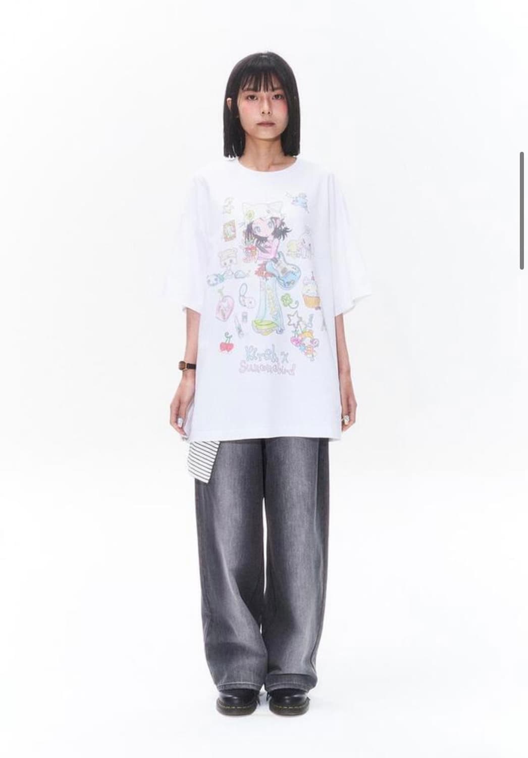 키르시 X 썬원버드 빅 오버 사이즈 그래픽 티셔츠 화이트 상품이미지2