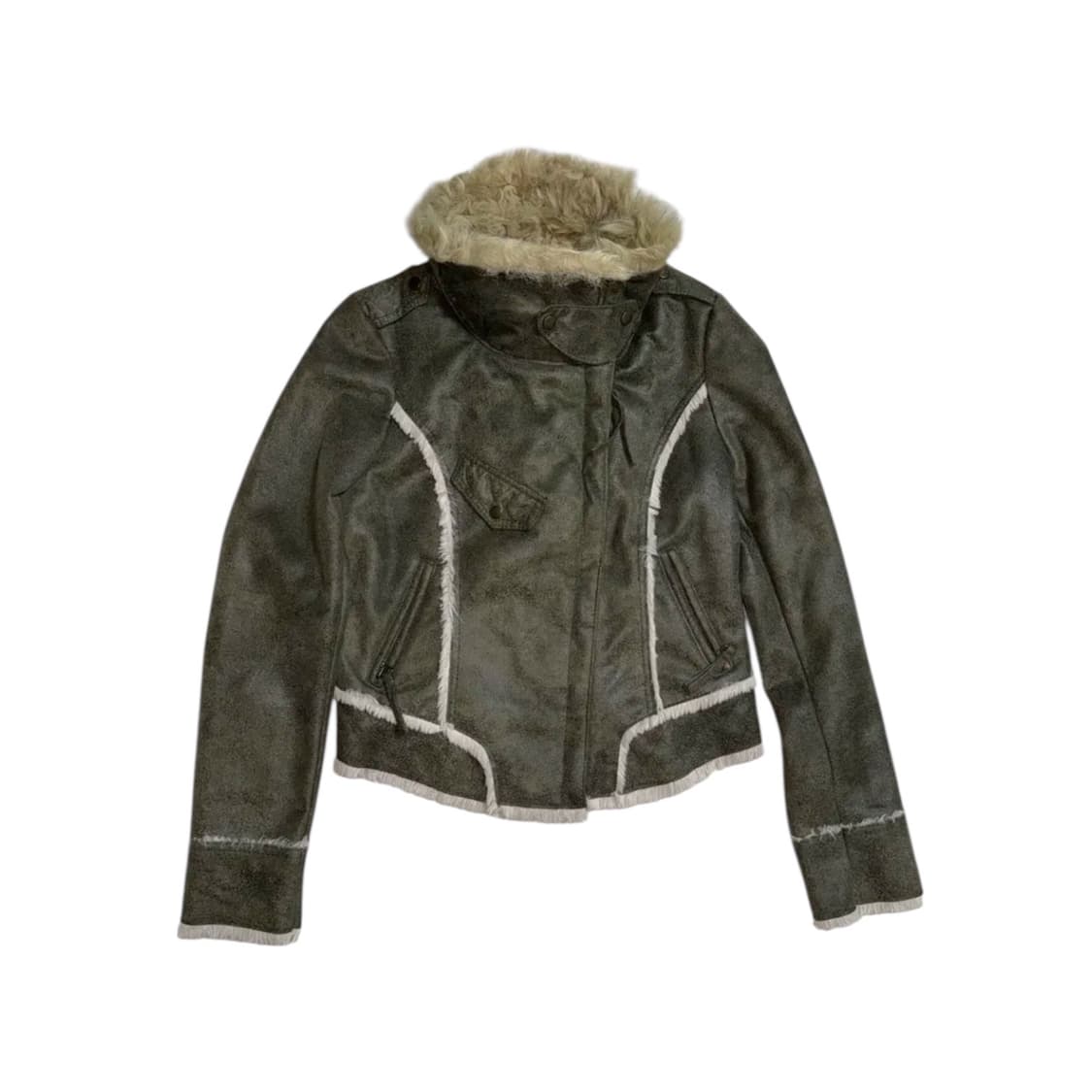 빈티지 양털 하이넥 무스탕 자켓 카키 상품이미지1