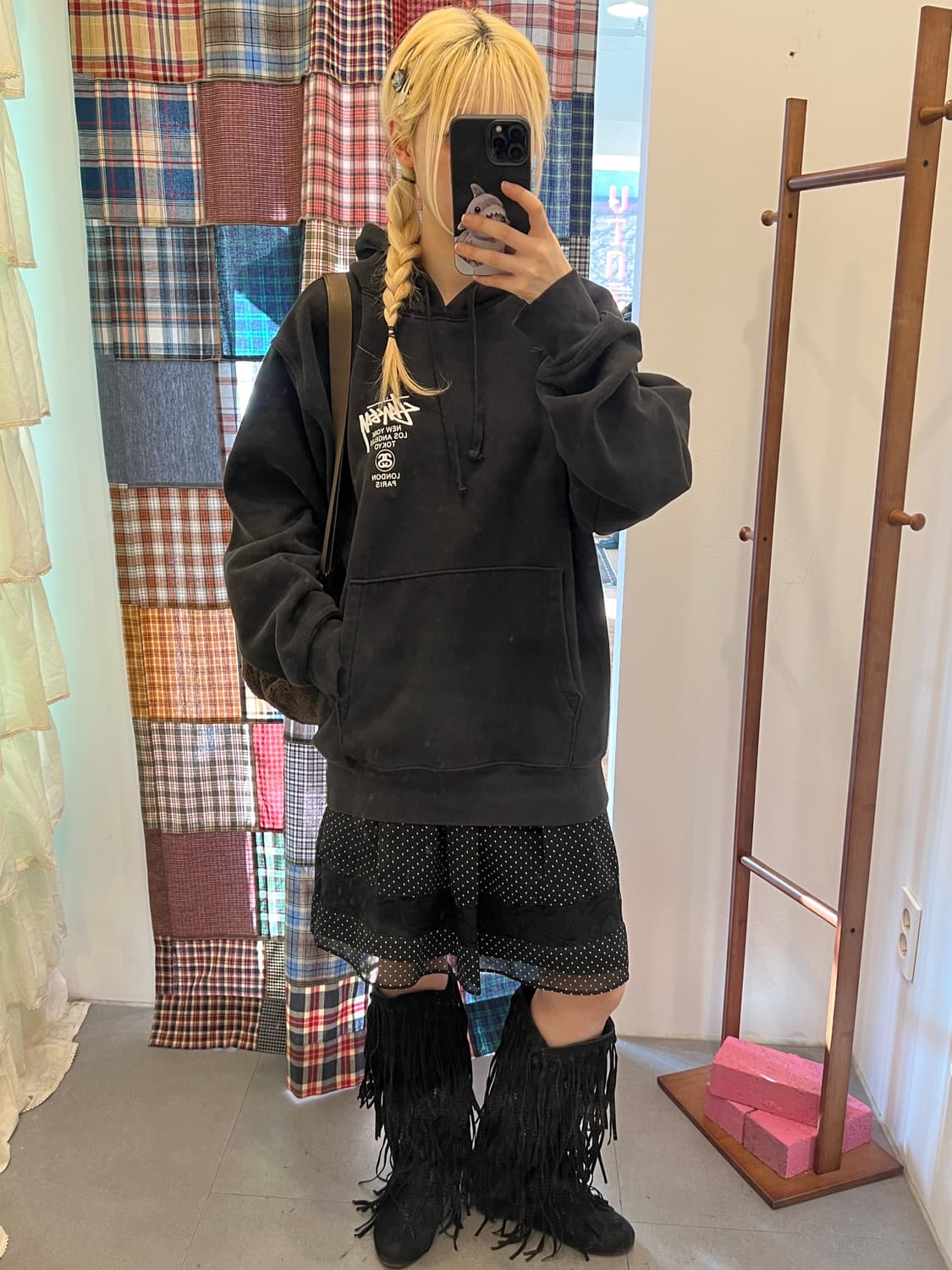 스투시 베이직 블랙 후드티  상품이미지3