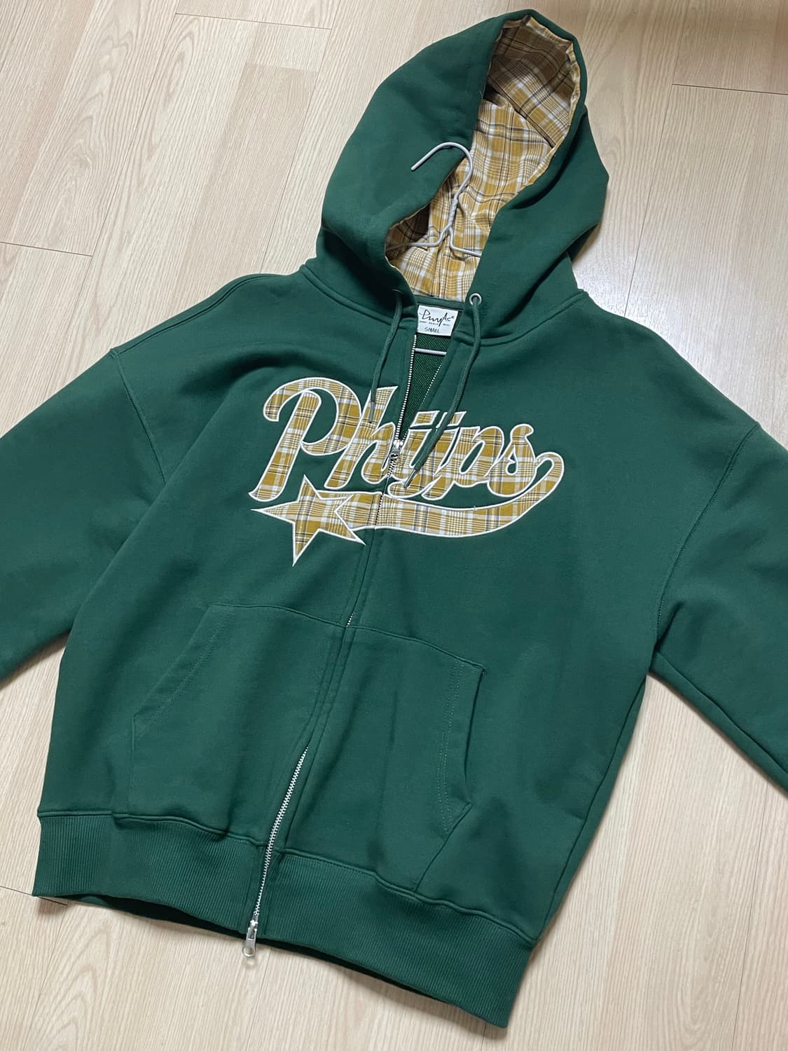PHYPS 체크 스타테일 엘보우 패치 후드집업 포레스트 그린 상품이미지1