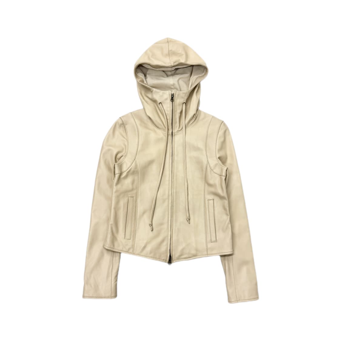 릭오웬스맛 리얼레더 하이넥 후드 가죽자켓 상품이미지1