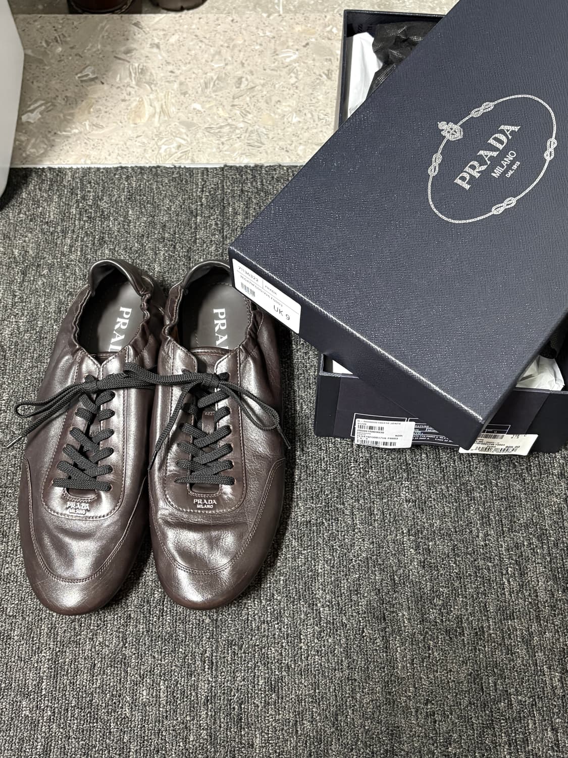 프라다 컬랩스 레더 가죽 스니커즈 다크브라운 uk9 280 상품이미지2