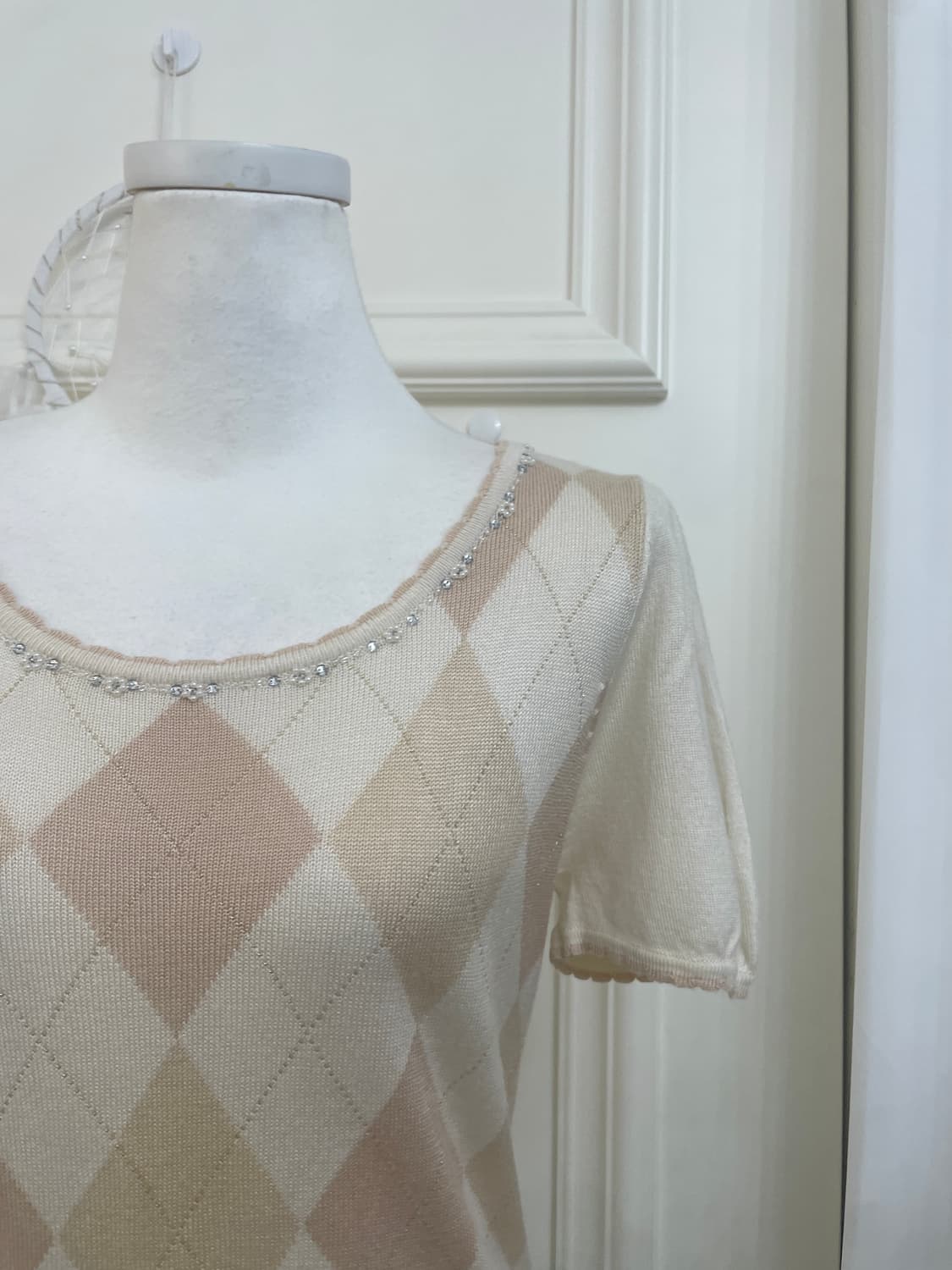pink beige puff sleeve gold glitter knit 상품이미지6