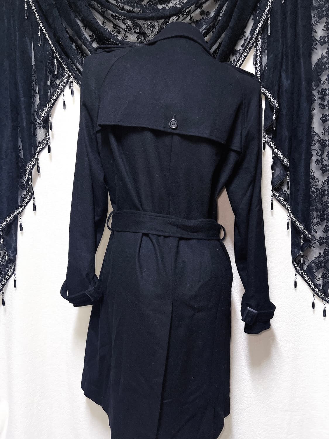 블랙 견장 버튼 모직 롱코트 자켓 고스펑크 갸루 고딕 베이직 다크 핀터 상품이미지10