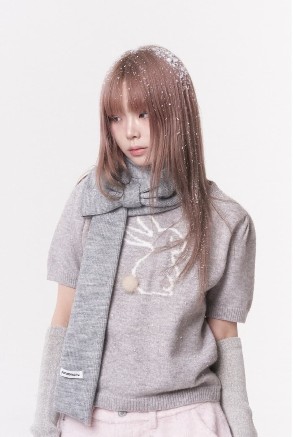 핀쿠노마루 미니 리본 머플러 그레이 상품이미지1