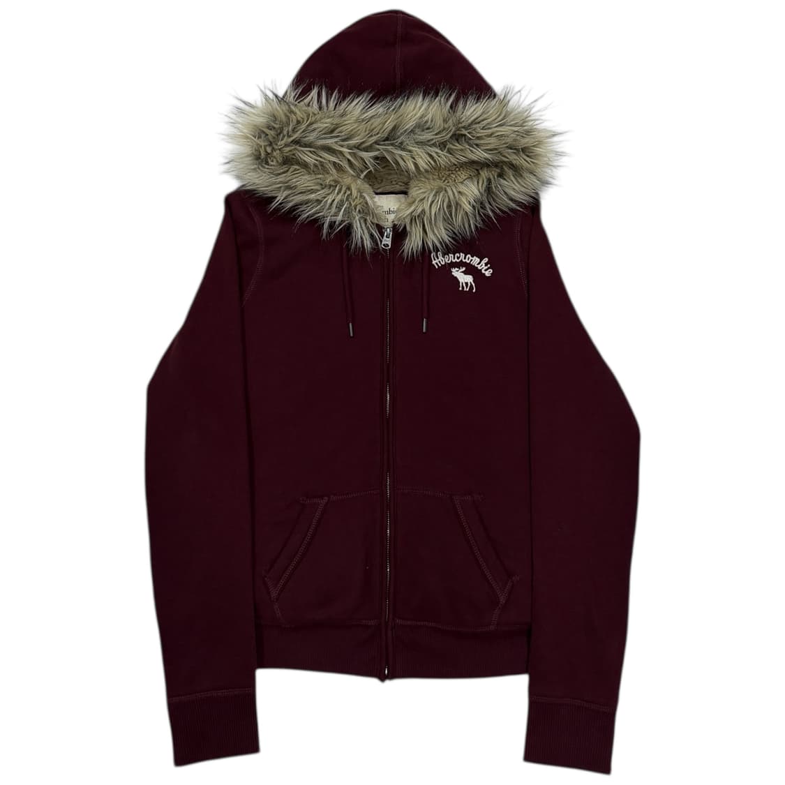아베크롬비 빈티지 희귀 버건디 마룬 울프죠 퍼 Y2K 갸루 후드집업 L 상품이미지1