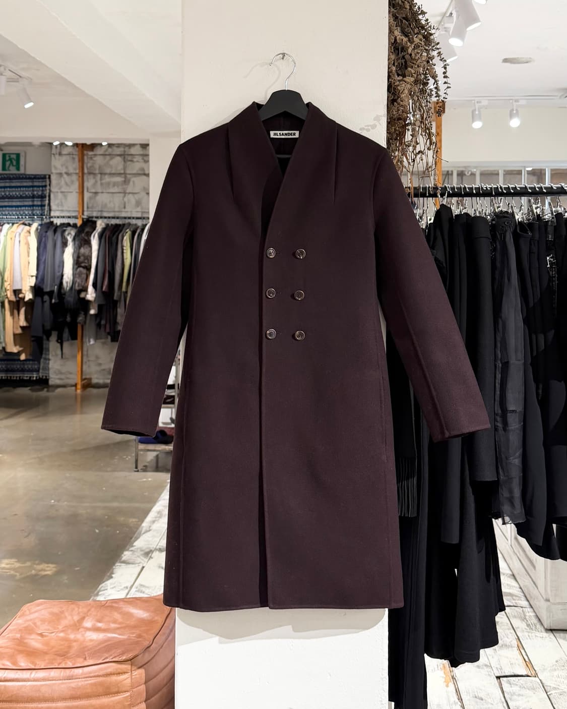 질샌더 버건디 노카라 투버튼 코트 상품이미지1