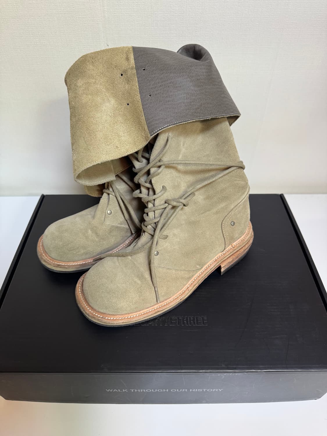 네거티브쓰리 Folded lace-up long boots_Sand 상품이미지4