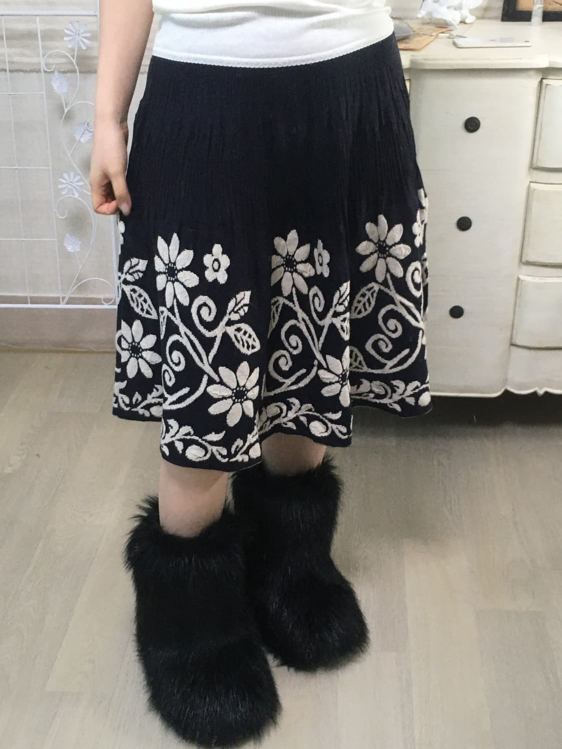 jpn vintage 딥네이비 니트 미디스커트 상품이미지4