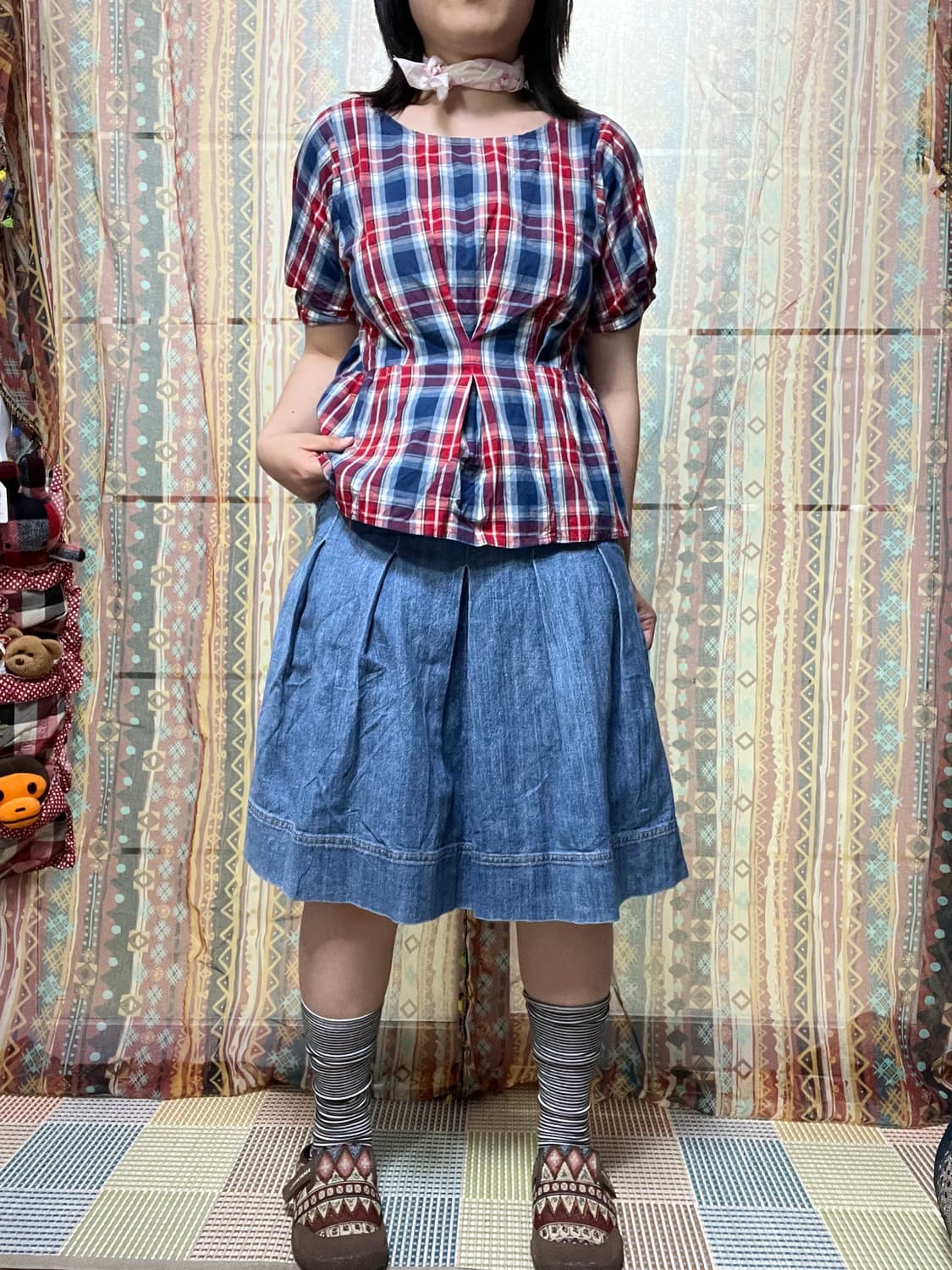 Chocol Raffine Robe 레드 블루 체크 블라우스 상품이미지2