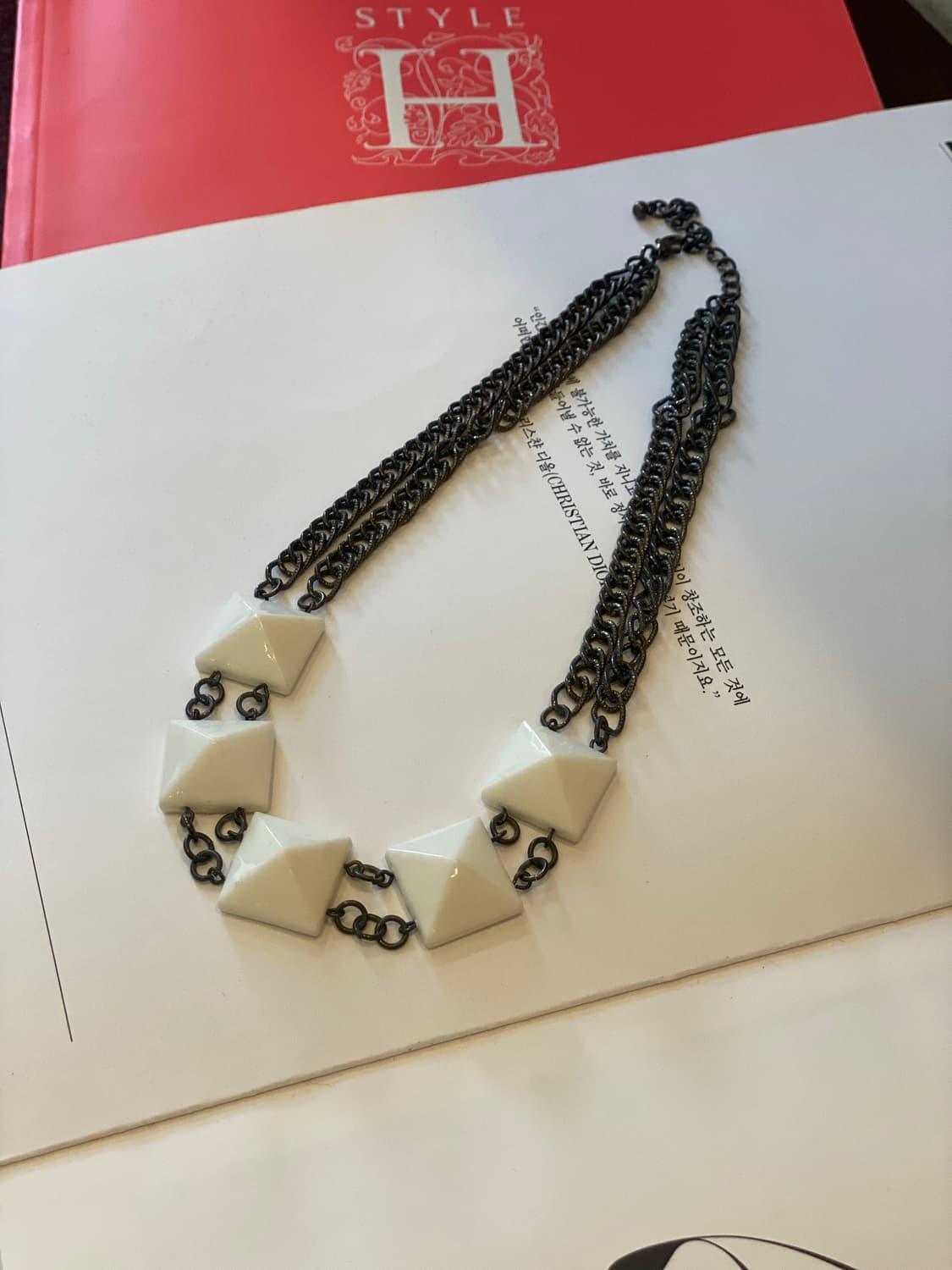 빈티지 화이트 스터드 체인 네크리스 목걸이 상품이미지6