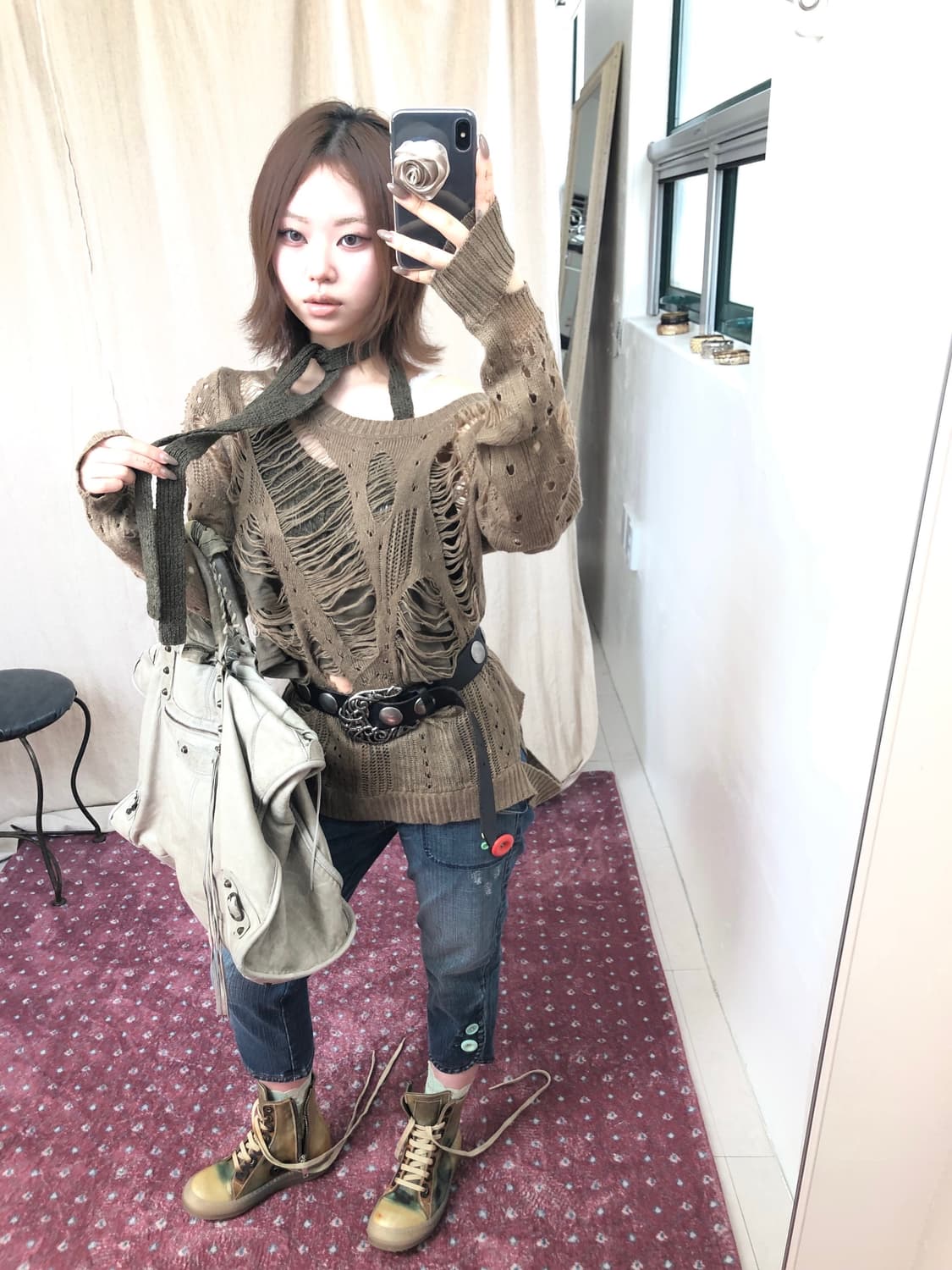 SLY 카키 그런지 디스트로이드 니트 상품이미지6