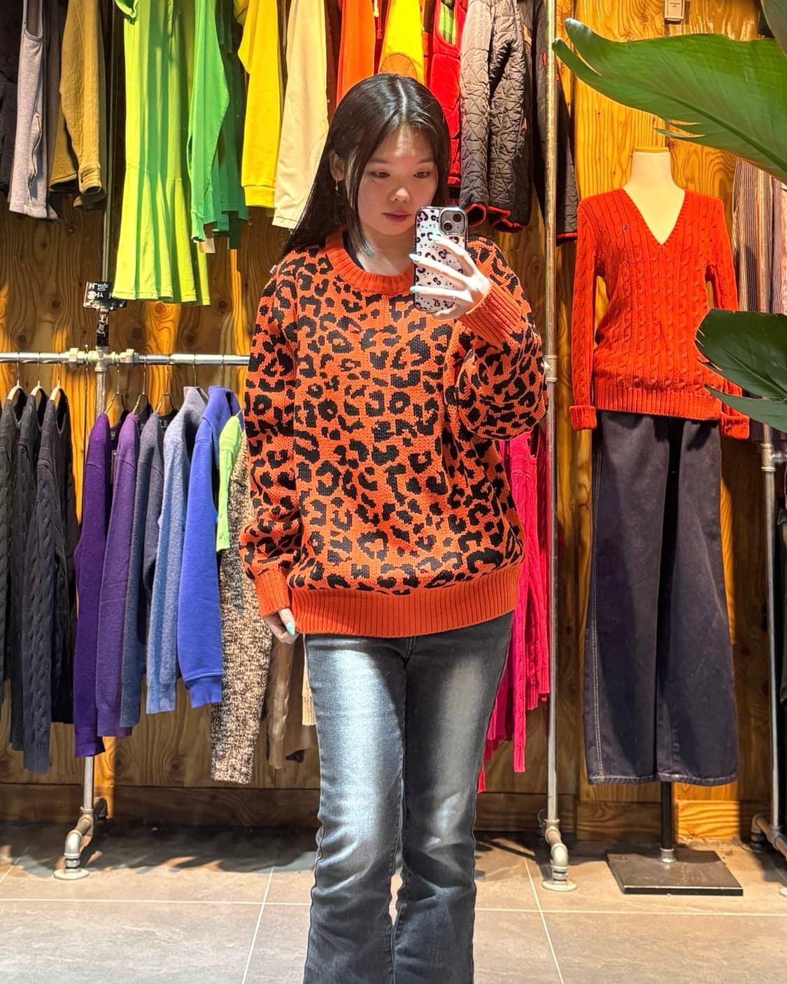 L FETCH 패치선데이 레오파드 오렌지 라운드 니트 상품이미지1