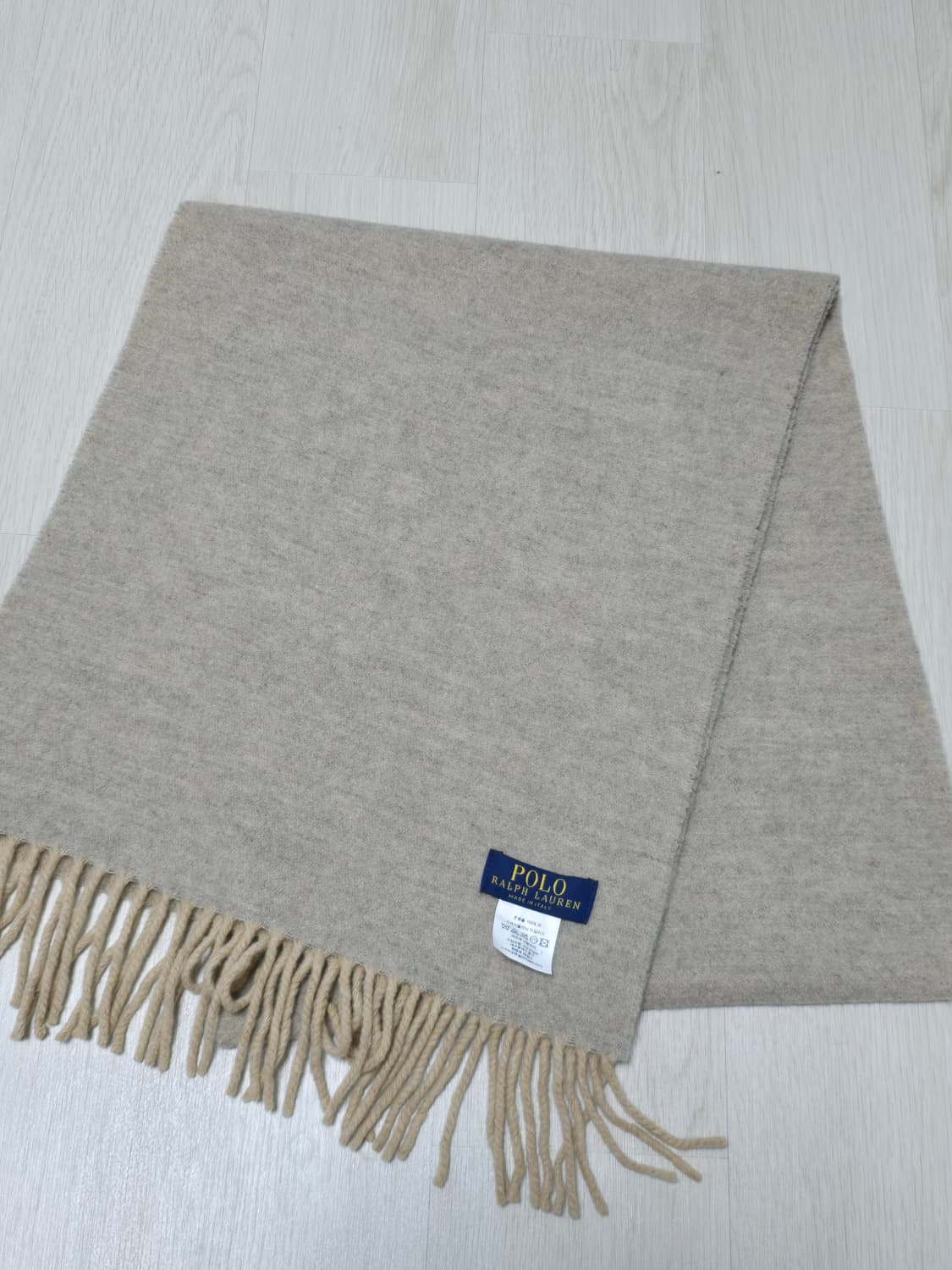 폴로 랄프로렌 베이지 배색 울100 머플러 상품이미지1