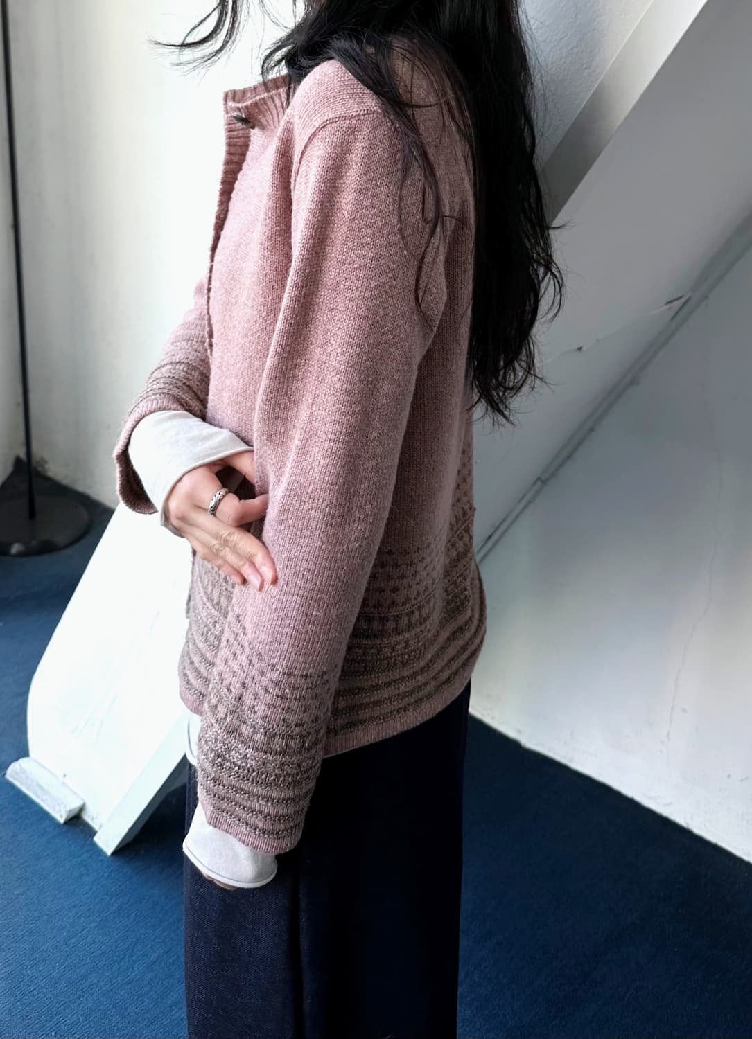 Pattern knitted alpaca crew neck jacket 상품이미지7