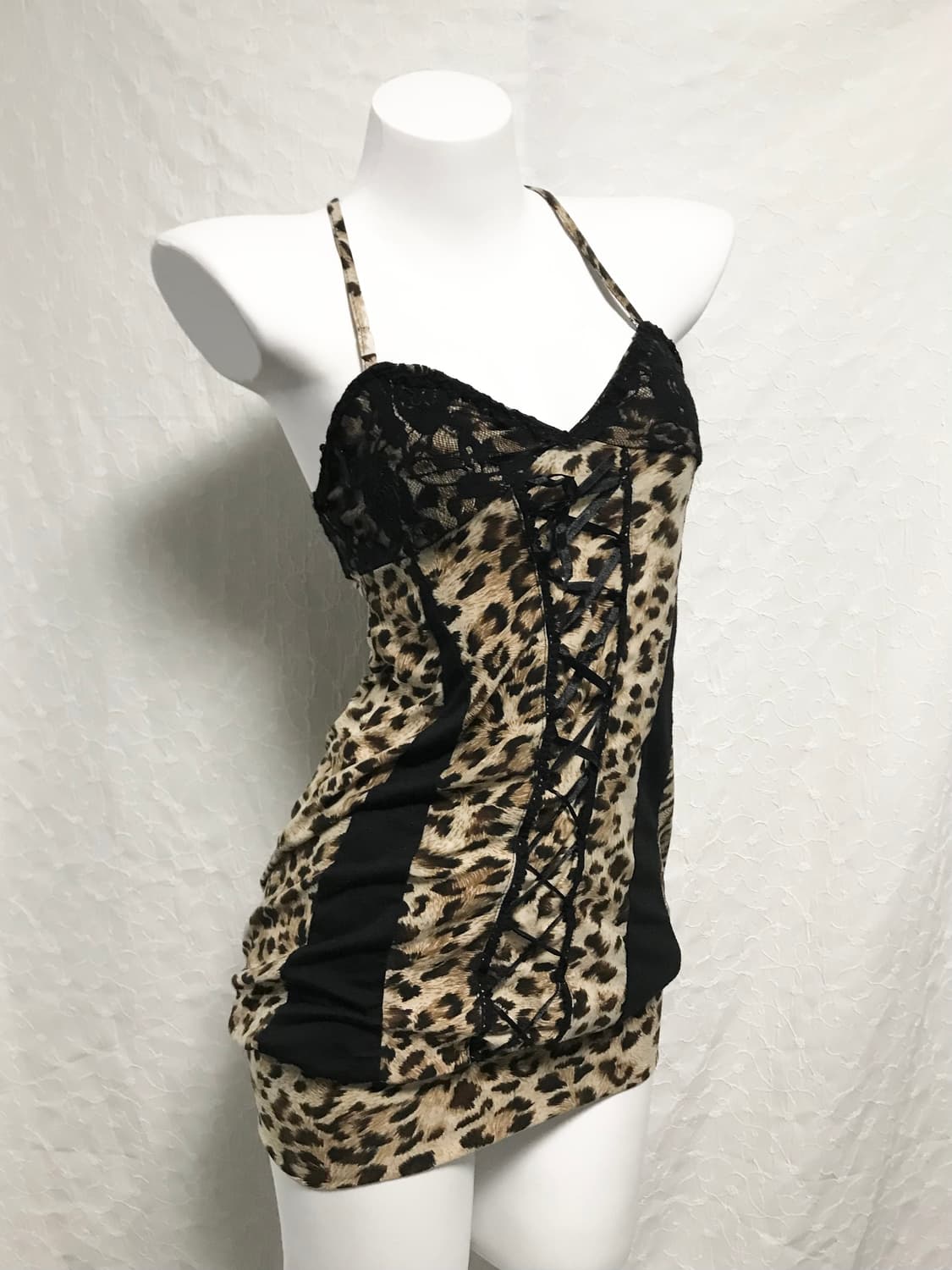 빈티지 갸루 펑크 레오파드 코르셋 레이스 슬립 원피스 탑 상품이미지1