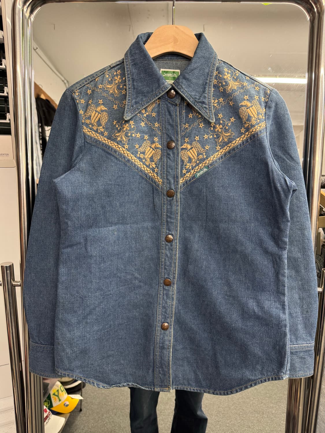 Simple Life 빈티지 여성 웨스턴 이글자수 데님셔츠 상품이미지1