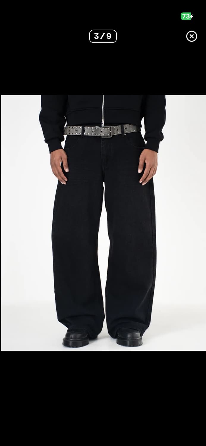 Menes 솔리드 블랙 콜로서스핏 데님 팬츠 상품이미지3