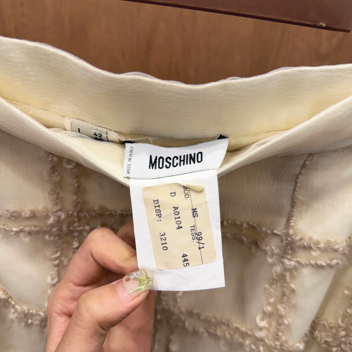 모스키노 H라인 트위드 미디 스커트 텍스처 그리드 자수 디테일 아이보리 상품이미지6