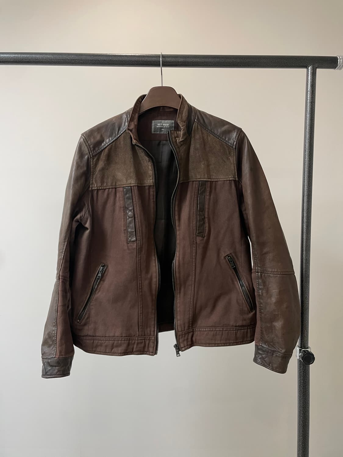 (105) Get used 브라운 배색 가죽 자켓 상품이미지2