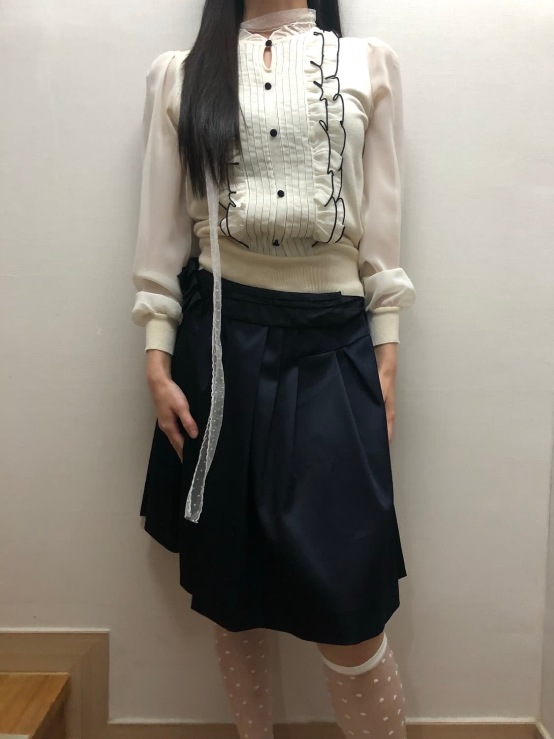빈티지 네이비 리본 새틴 스커트 상품이미지3