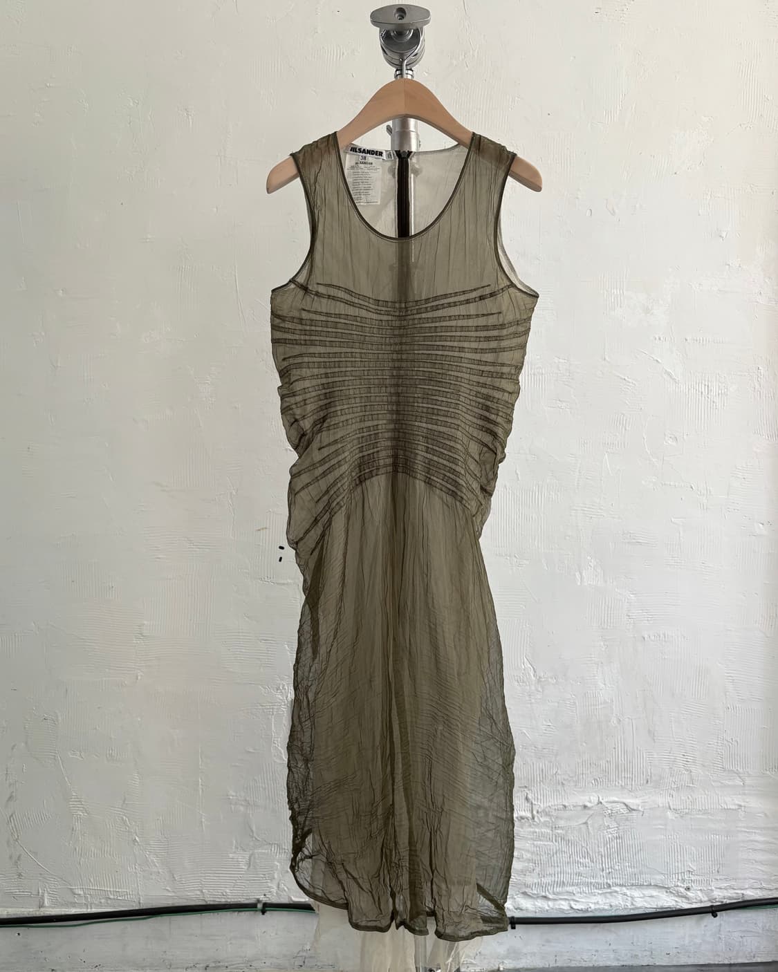 Jil Sander 질샌더 카키 컬러 시어 슬리브리스 원피스 상품이미지1