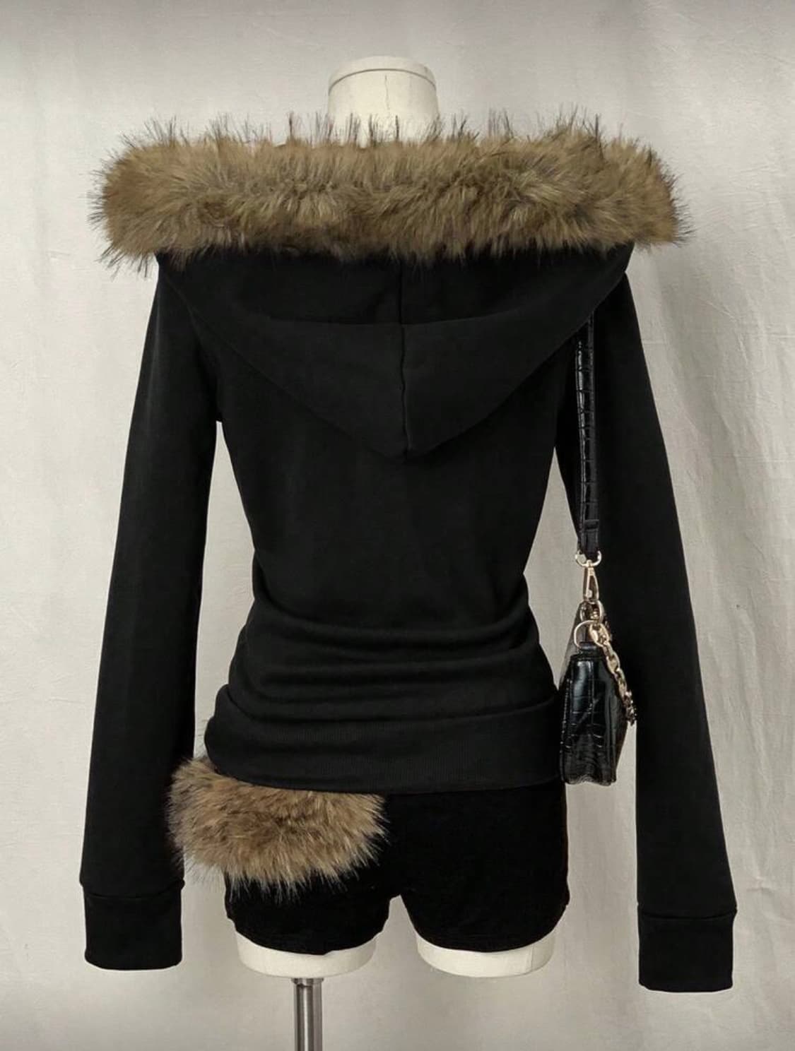 갸루 고스펑크 프린팅 퍼 후드집업 상품이미지2