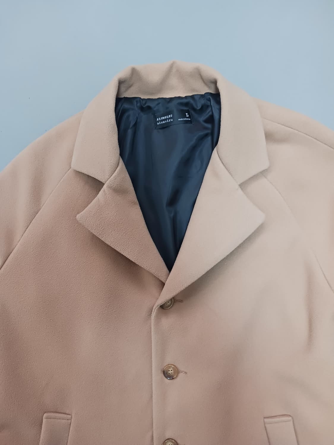 [L] 알루몰루 울혼방 4버튼 싱글 브러스티드 코트 베이지 상품이미지2