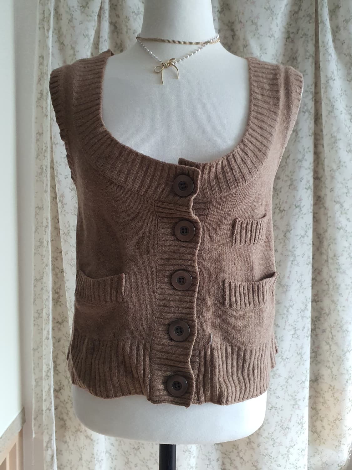 [모리걸] 브라운 니트 조끼 가디건 상품이미지1