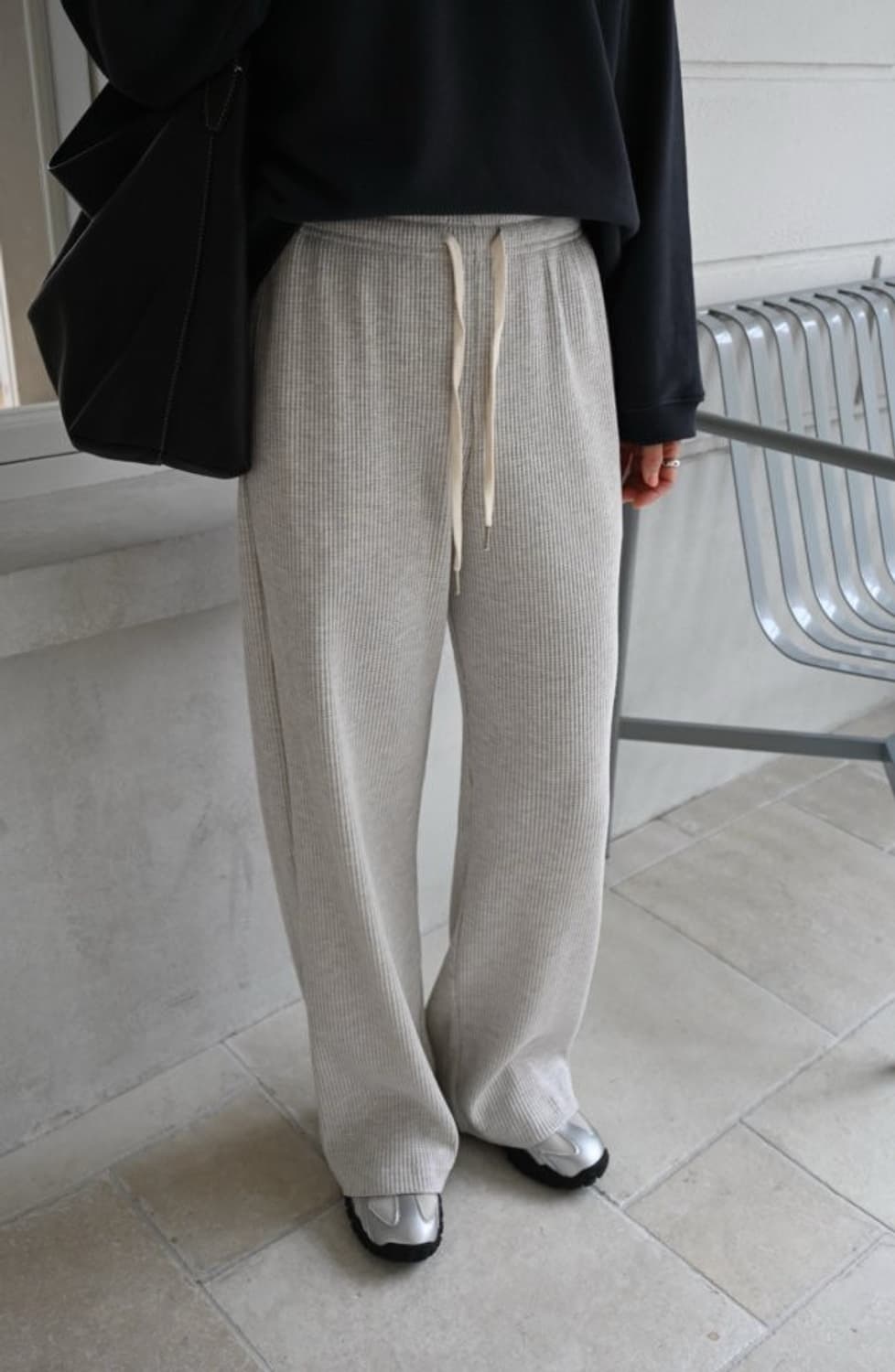 와플와이드팬츠 블랙 상품이미지3