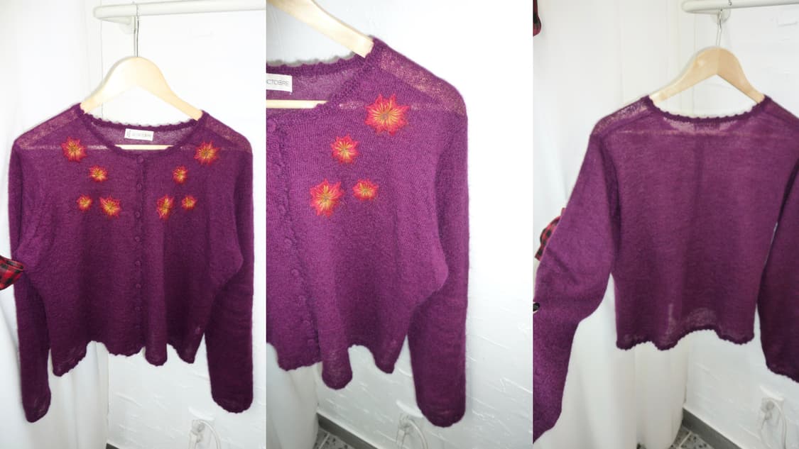 개별구매 가능)Purple cardigan & green knit set 상품이미지4