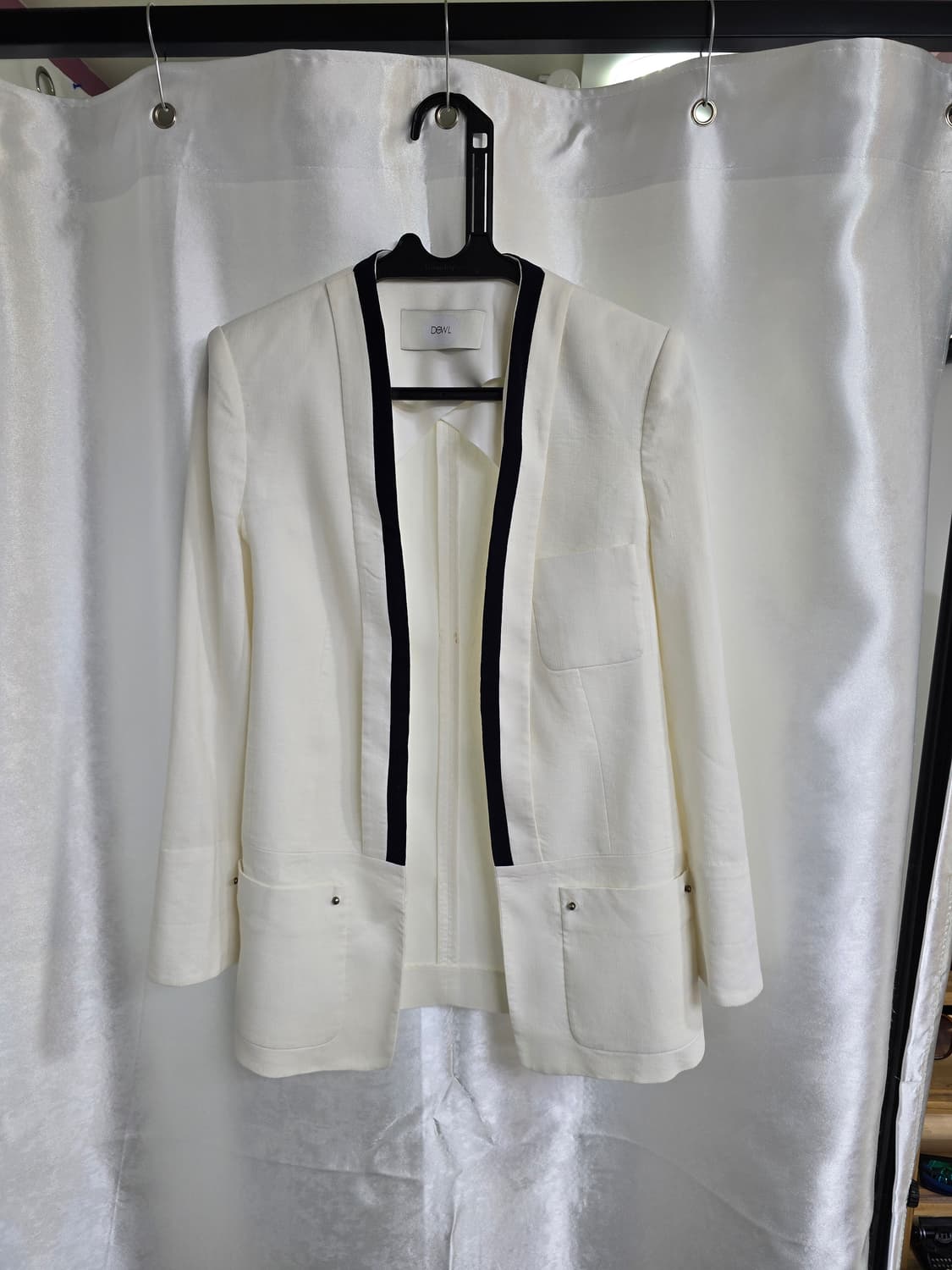 DEWL 화이트 배색 노카라 자켓 (1499) 상품이미지1