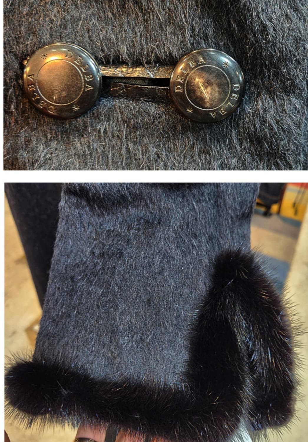 DElBA milano 알파카 울 블렌드 리얼 밍크 퍼 블랙 롱 코트 상품이미지6