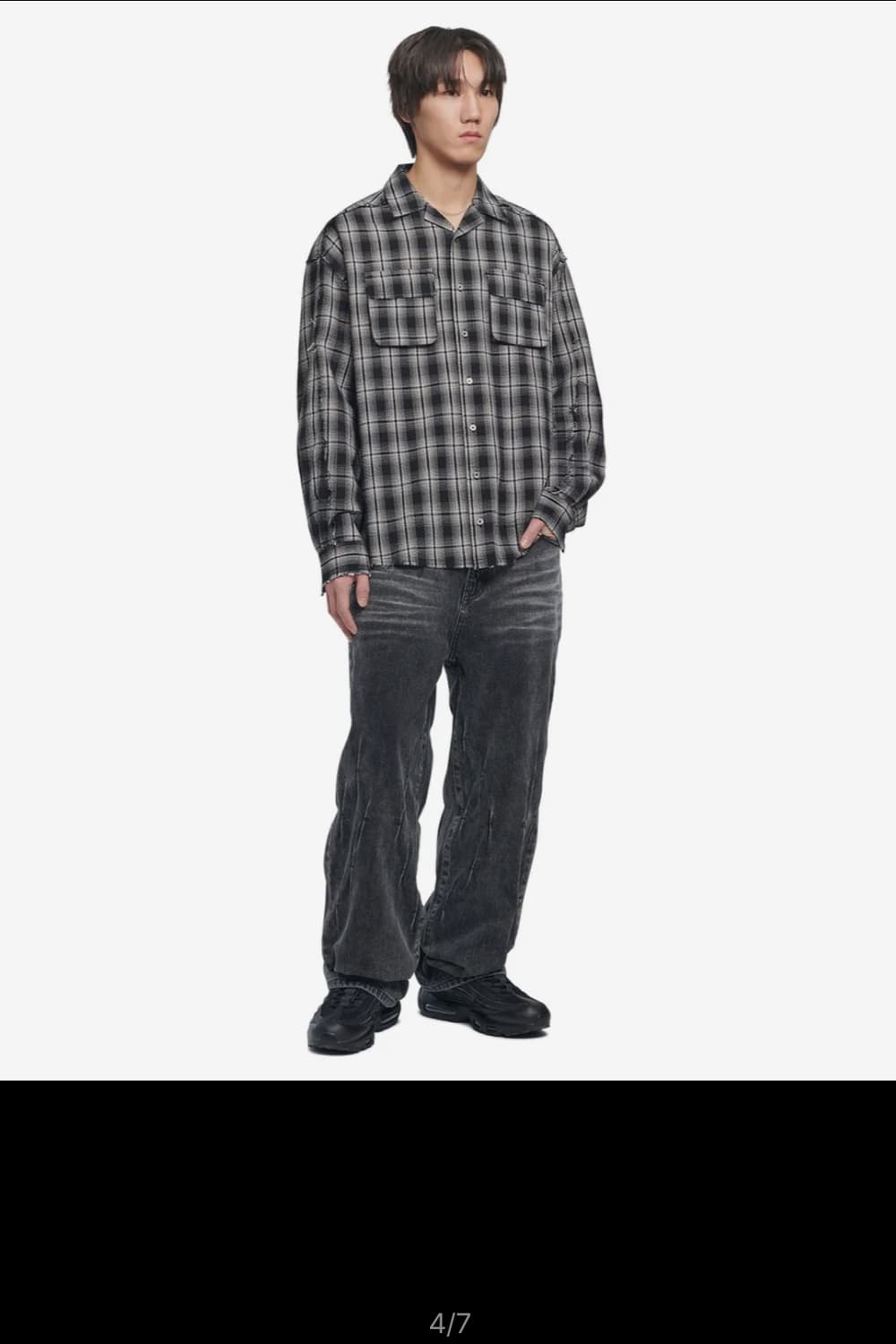 노매뉴얼 스티치 워싱 블랙 데님 팬츠 상품이미지7