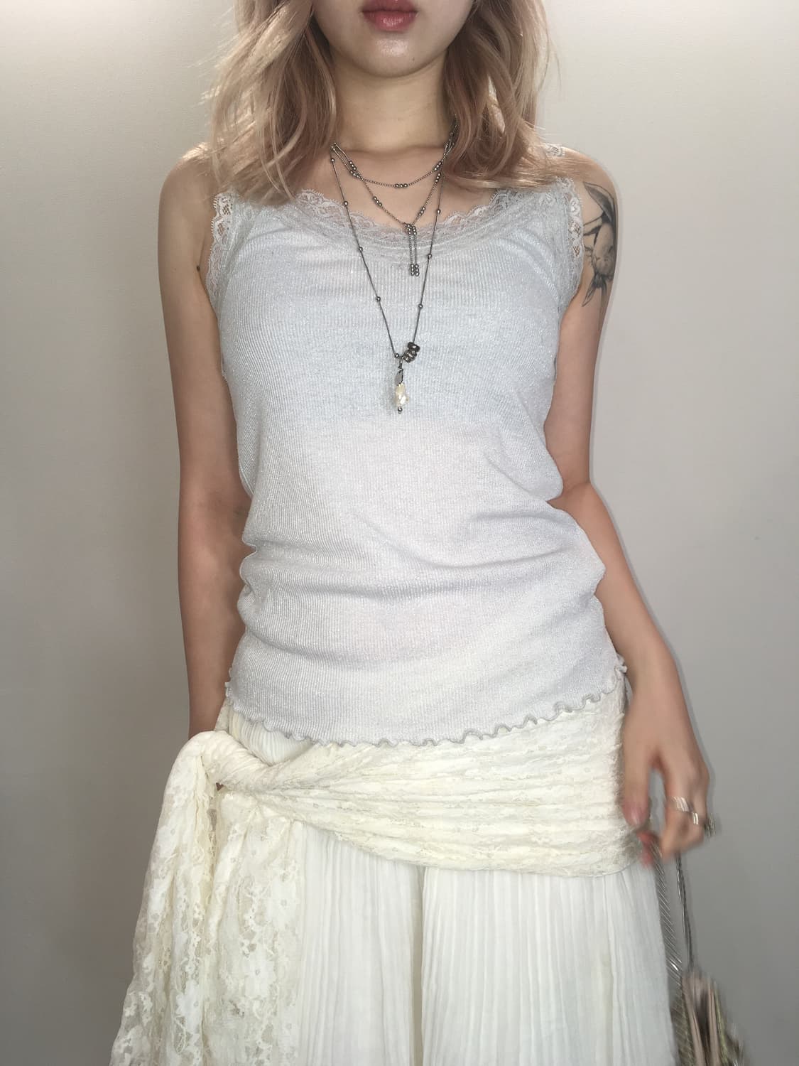 jpn vintage paleblue shimmer lace sleeve 상품이미지1