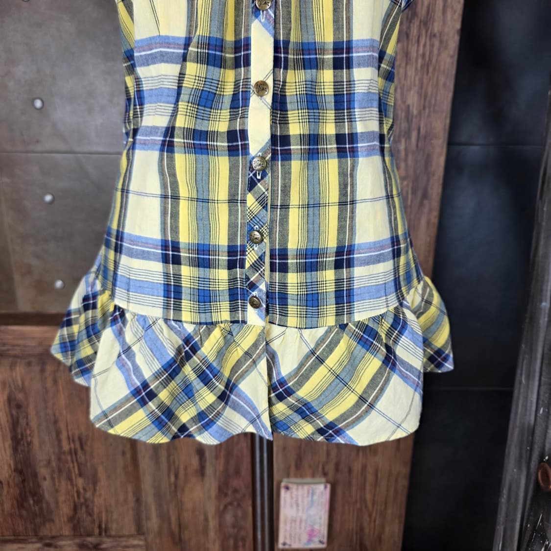 BURBERRY 아카이브 옐로우 플레이드 Y2K 퍼프 러플 블라우스 상품이미지4