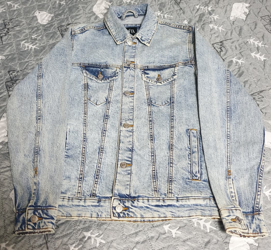 자라 빈티지워싱 데님자켓 연청 (S) 상품이미지1