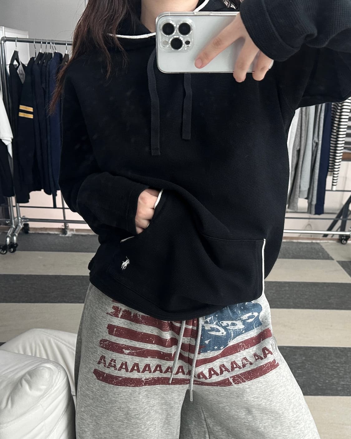폴로 랄프로렌 블랙 와플 후드티  상품이미지7