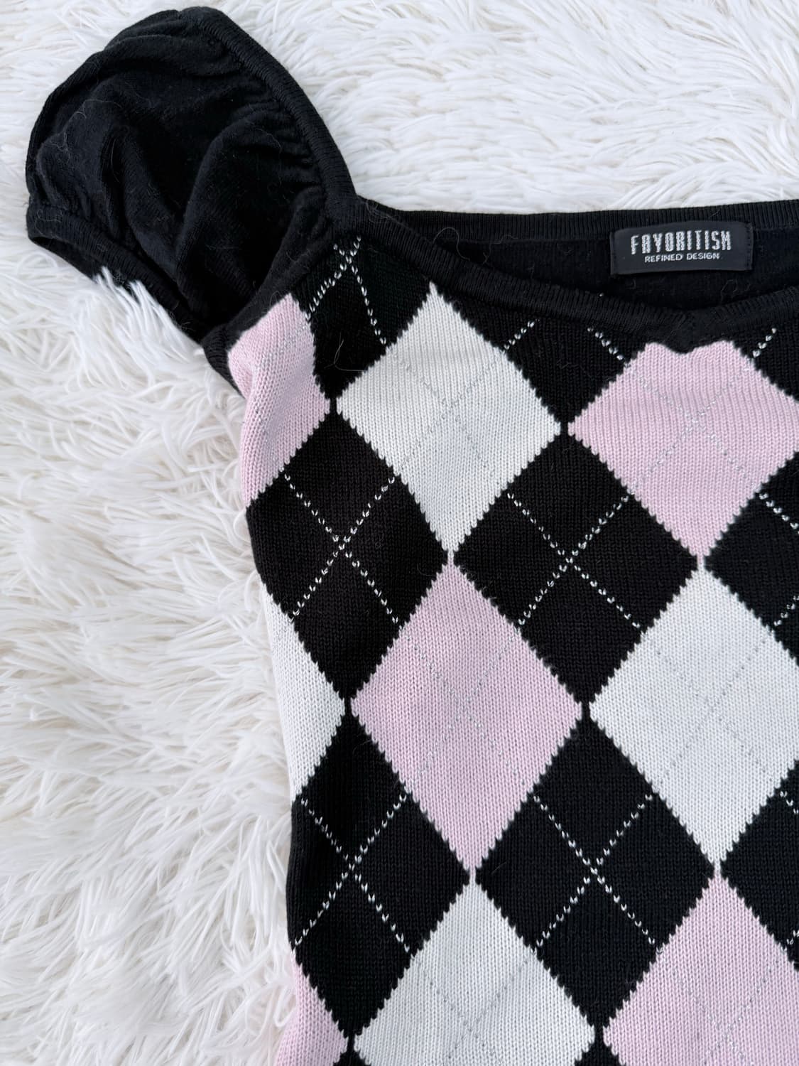 블랙 핑크 아가일 니트 탑 상품이미지3