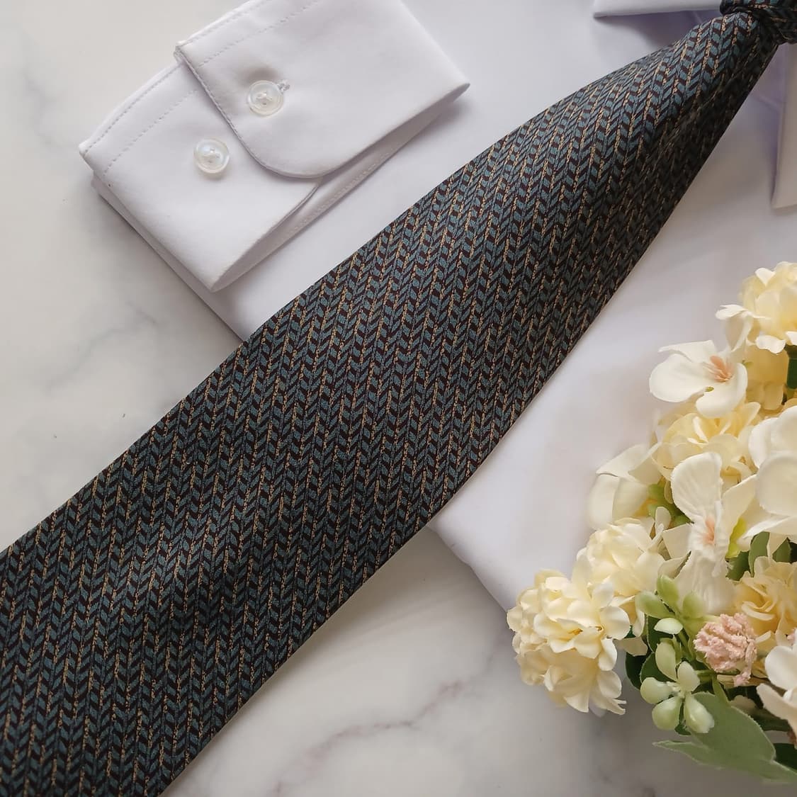 BALMAIN 발망 실크 브라운 패턴 넥타이 9.5cm A+등급 E900 상품이미지4