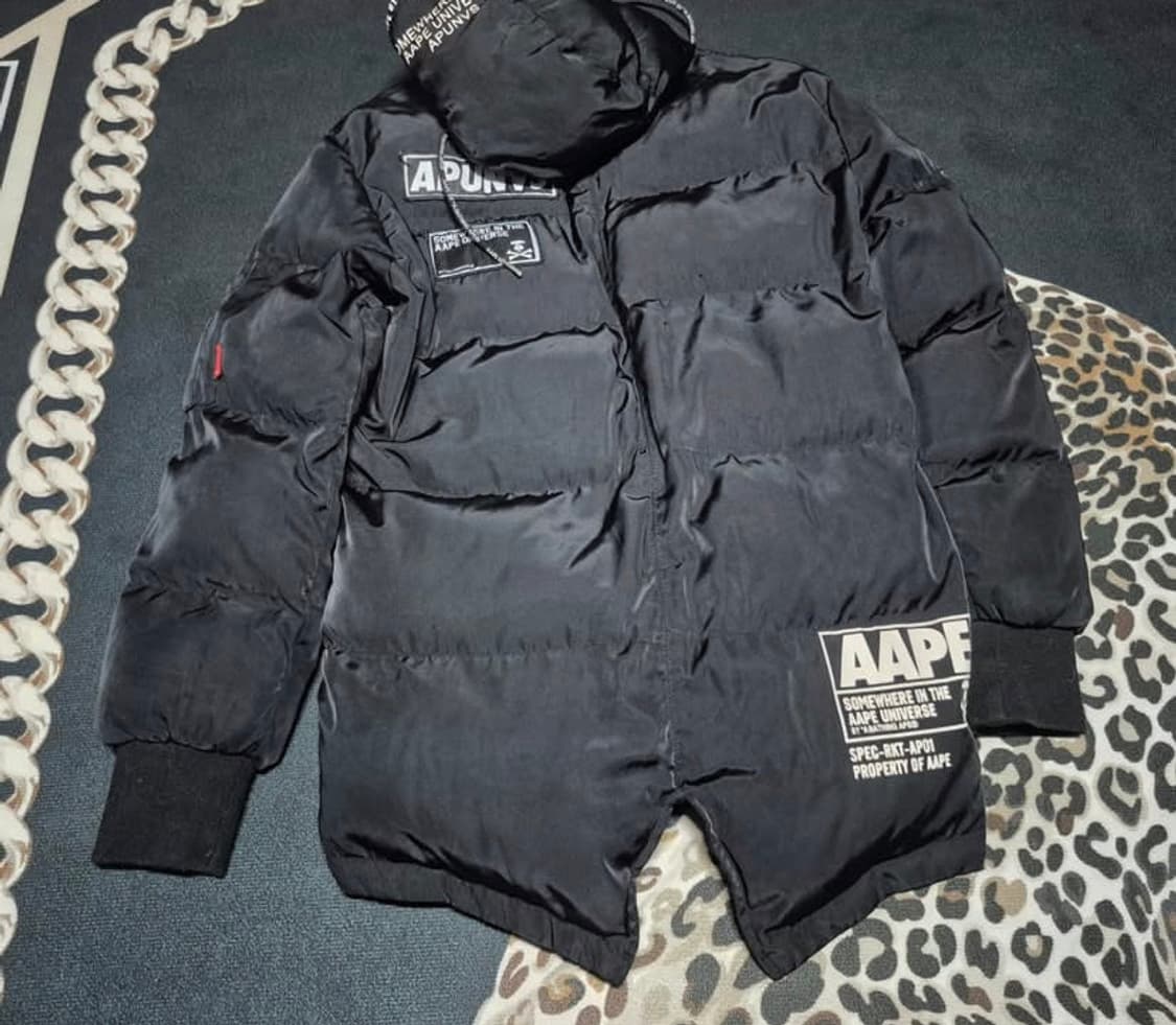 [정품] 베이프 AAPE  레터링 피쉬테일 롱패딩 L 블랙  상품이미지3