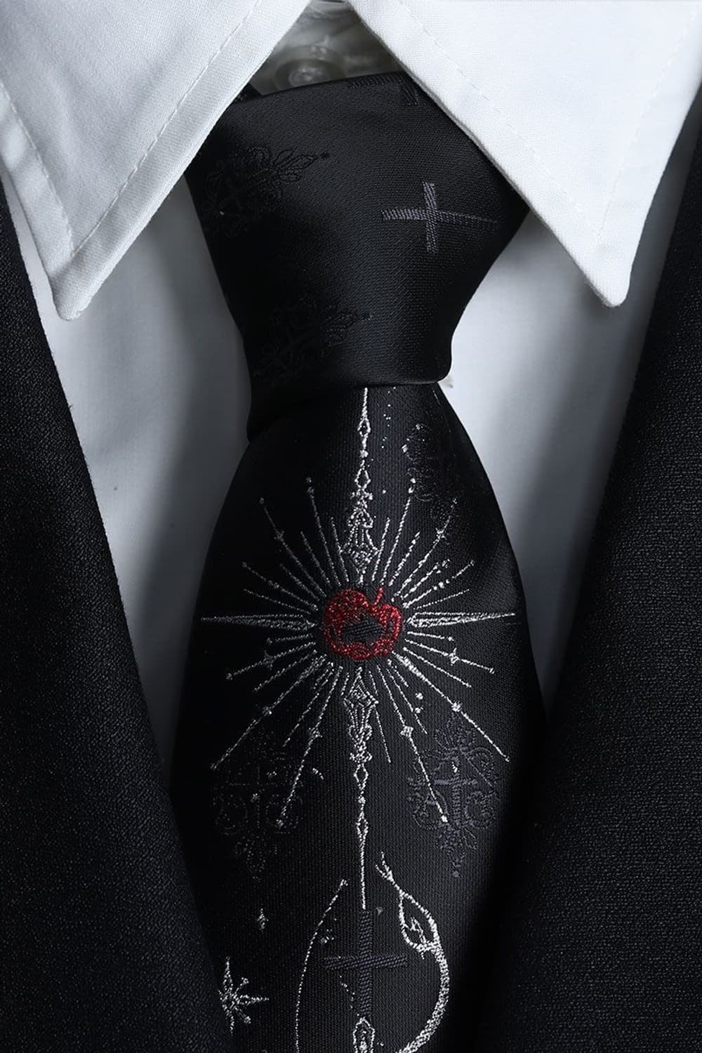 블랙 실버 자수 넥타이 상품이미지2