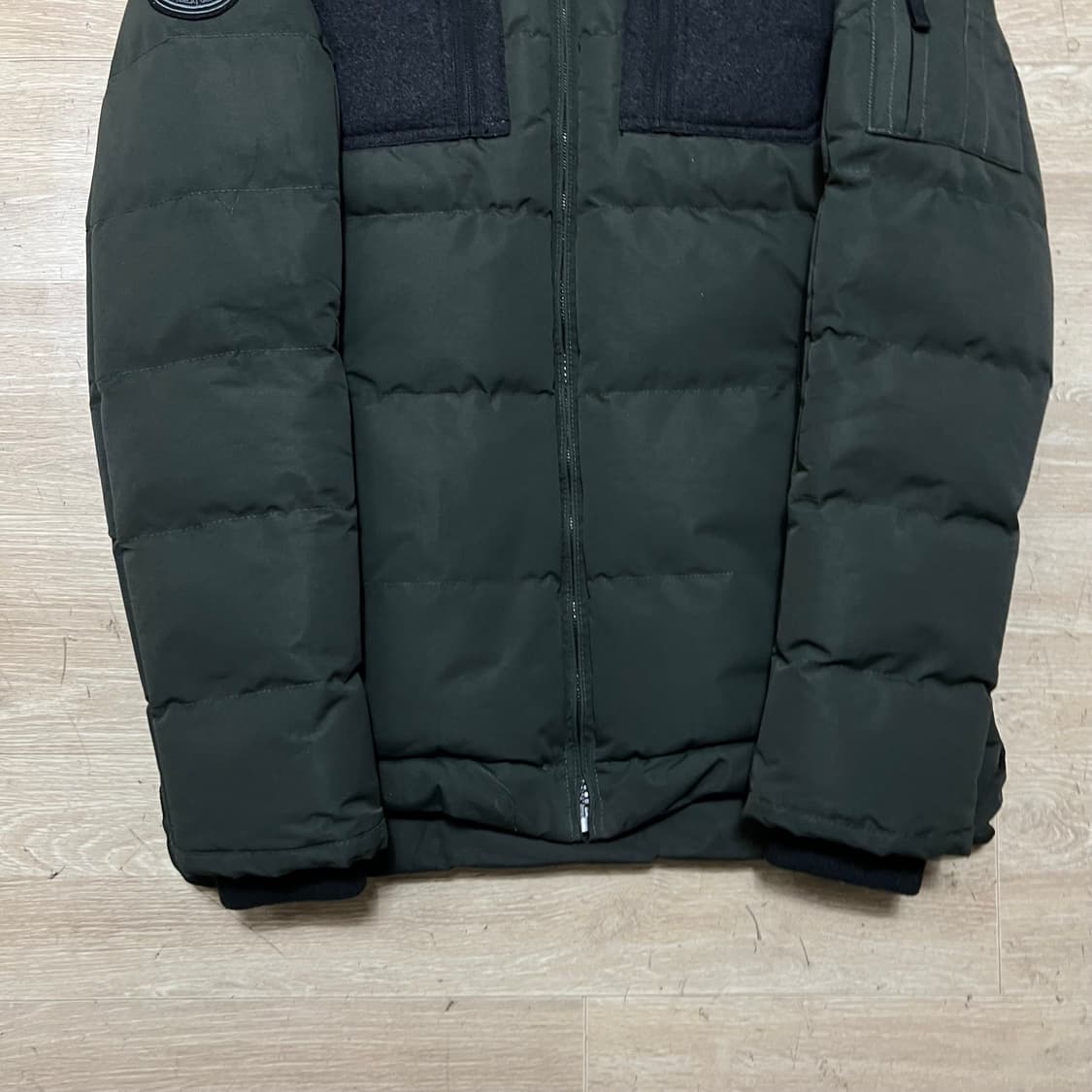 노이즈 디비전 니트배색 후드 패딩 점퍼 [다크 카키] S/95 상품이미지3